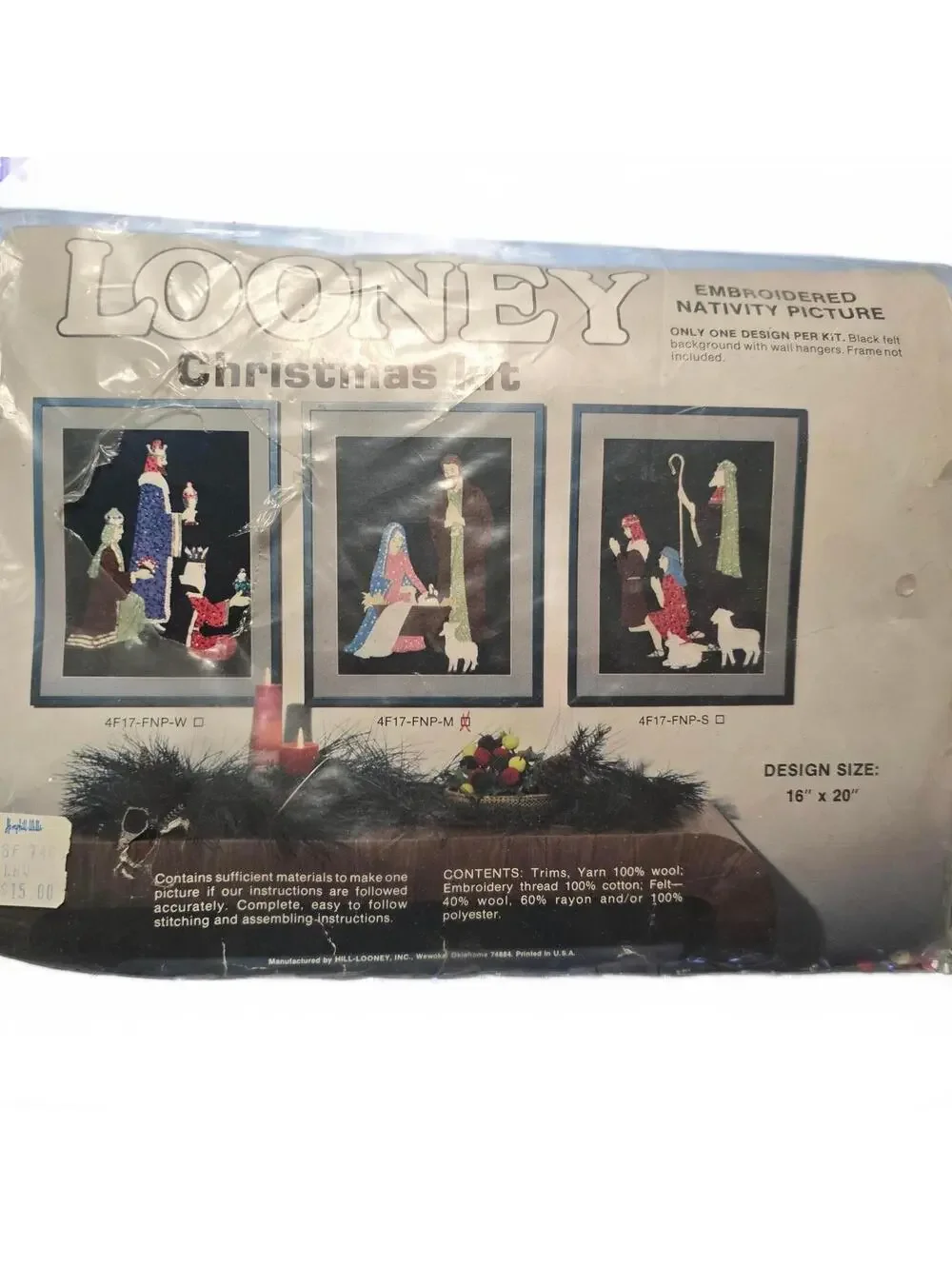 Vtg Looney Embroidered Nativity Picture Kit 4F17 - FNP-M Manager 16 X 20 sealed